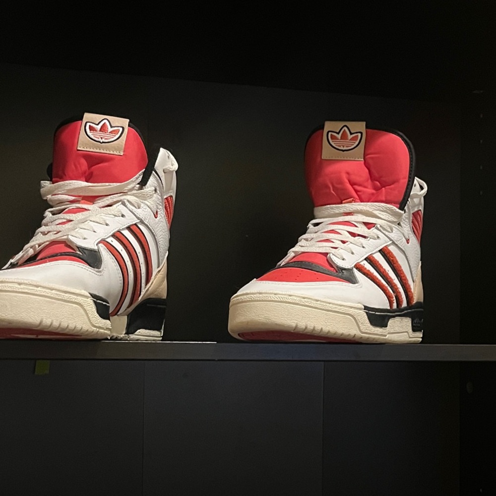 Adidas Men’s Red/White/Black/Tan High-Top Adidas Sneakers : FOR SALE
